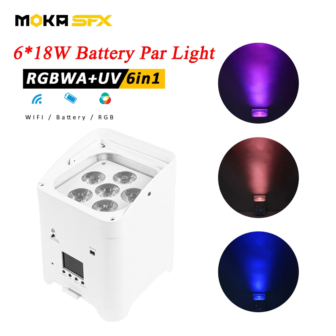 Battery Par Light LED 6x18W RGBWA+UV 6in1 Effects Wireless Uplight High Bright DJ Lights DMX512 APP Control for Disco Party Wedding DJ Club