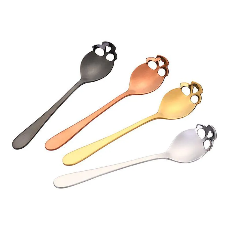 Spoons Stainless Steel Sugar Skl Spoon Creative Cutlery Dessert Coffee Scoop Food Grade Candy Teaspoon Kitchen Tableware 4Colors Dro Dhqvd