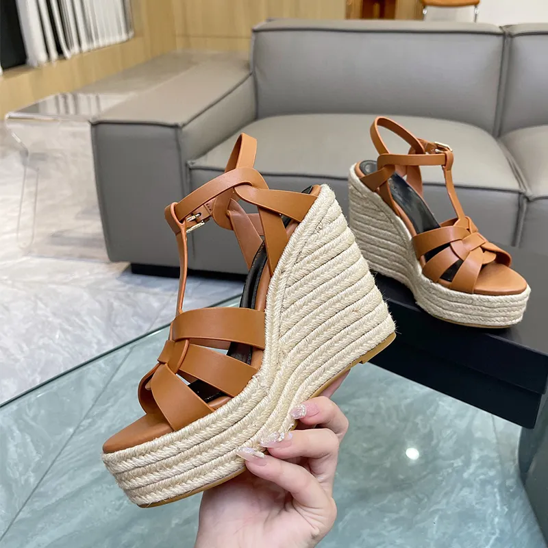 Woven Wedge Sandals rope made of hemp super high platform pumps heels Slippers heeled shoes women's luxury sexy shoes 12.5cm Espadrille Sandal with box