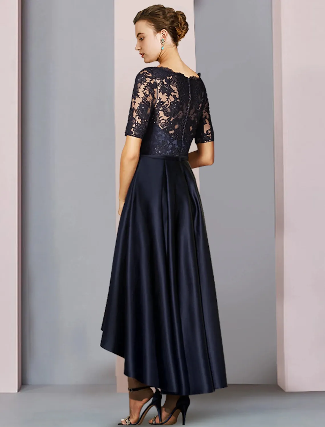 Navy blue tea length mother of sales the bride dress