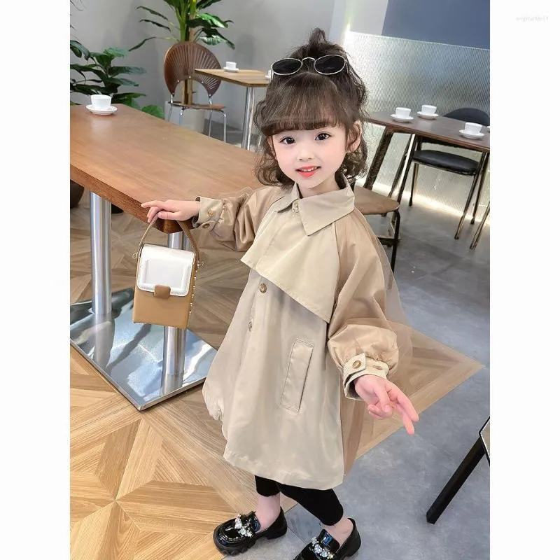 Children s Spring Cotton Trench Coat Single Breasted A Line Voile Outerwear with Turn Down Collar