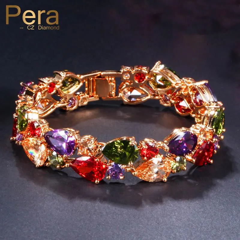 Bangle Pera Luxury Yellow Gold Color Mona Lisa Women Armband Multicolor CZ Zirconia Sparkling Bangle Party Jewelry Accessories B132