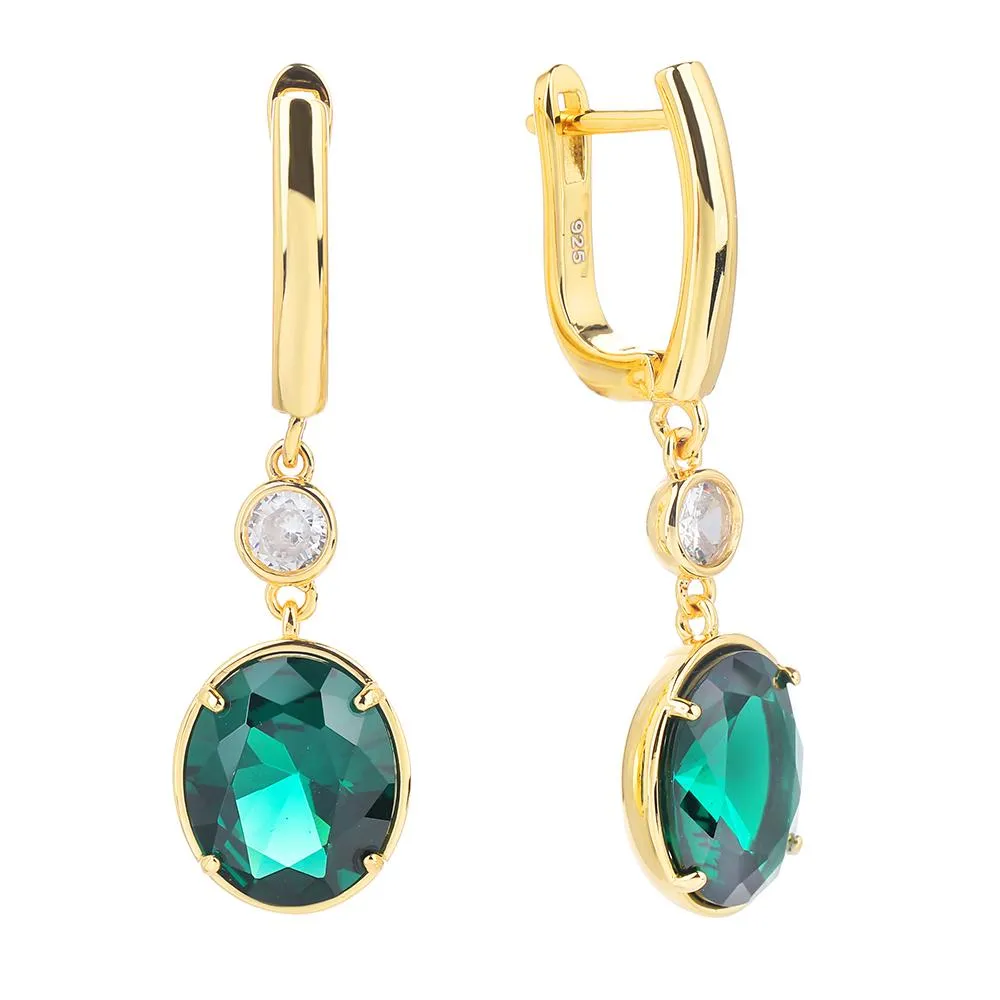 Knot Poulisa Oval Green Glass Zircon Drop Earrings for Women 925 Sterling Silver Cubic Zirconia Dangle Drops Earring S925 on Ear Ring