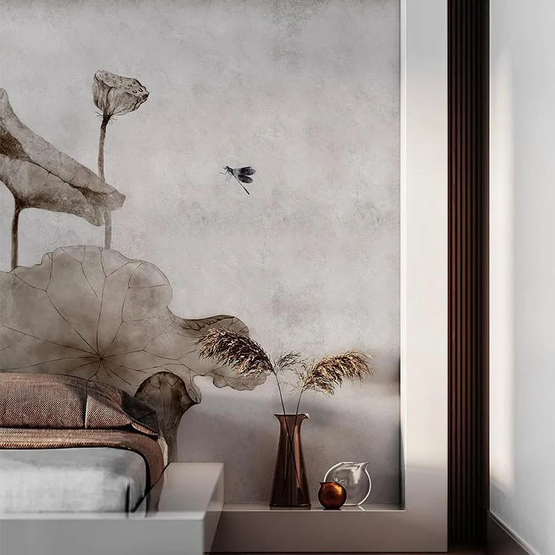 Wallpapers masar Chinese lotus ontwerp hand geschilderd muurschildering woonkamer bedmuurpapier kunststicker hij ting