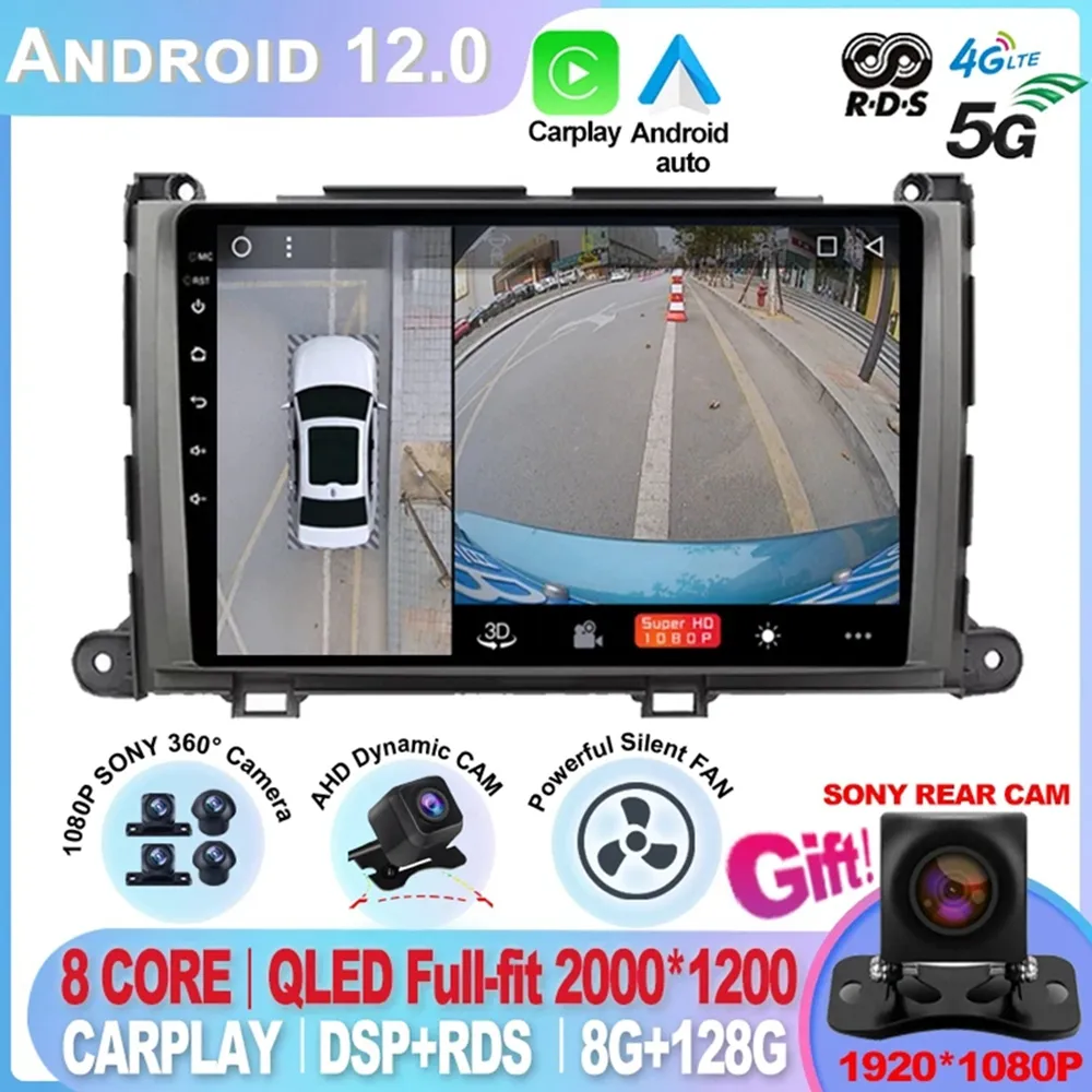 Pour Toyota Sienna 2009-2014 Android lecteur Gps de voiture Radio stéréo 2 Din 8 CORE tactile IPS bouton-3