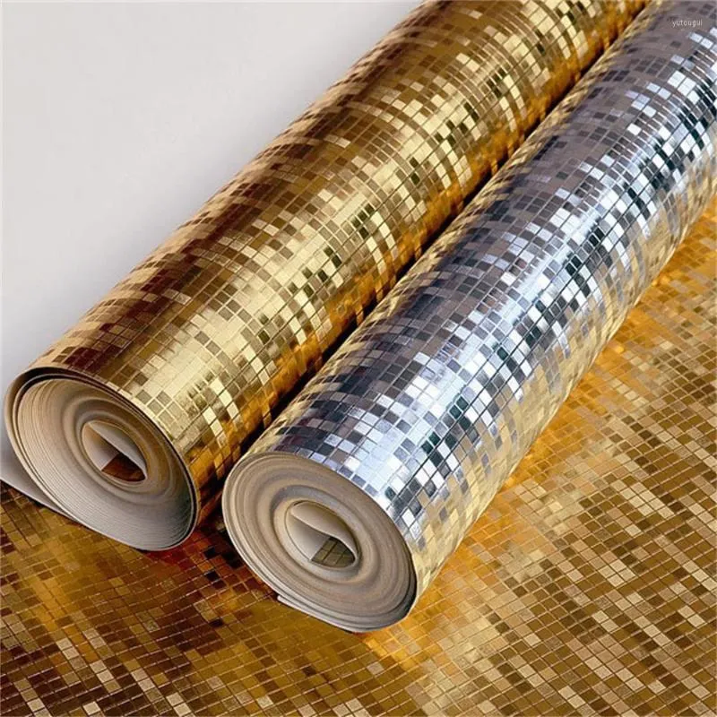 Fonds d'écran Glitter Mirror Effect Mini Mosaic Sparkle Light Reflect Gold Foil Wallpaper Silver Wall Paper