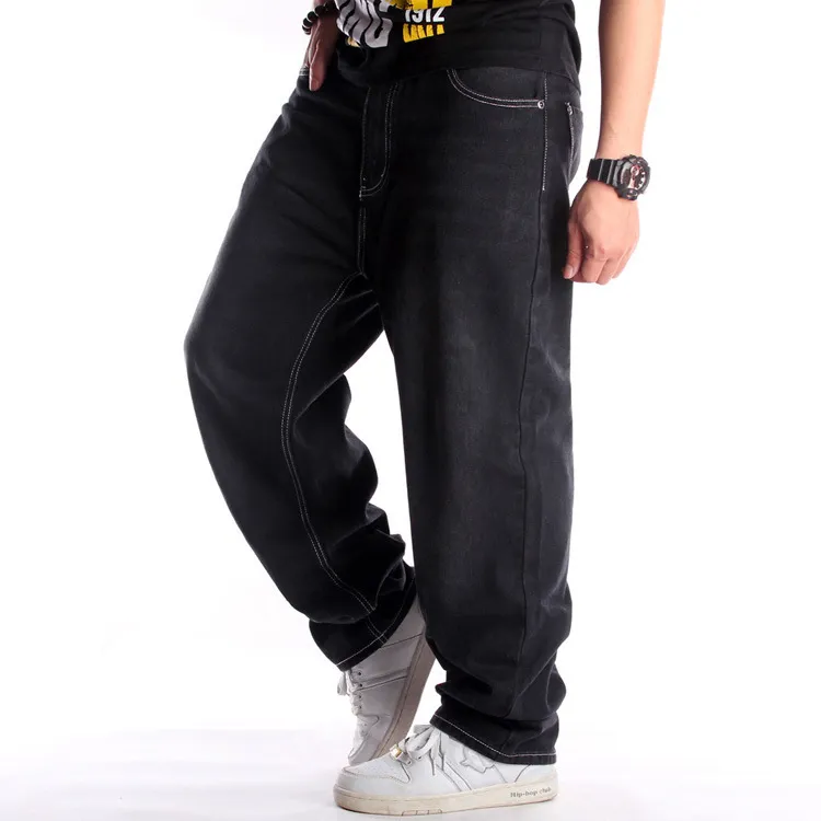 Street Dance Jambes Larges Baggy Jeans Hommes Mode Broderie Noir Loose  Board Denim Pantalon Homme Rap Hip Hop Jeans Plus Taille 30-46