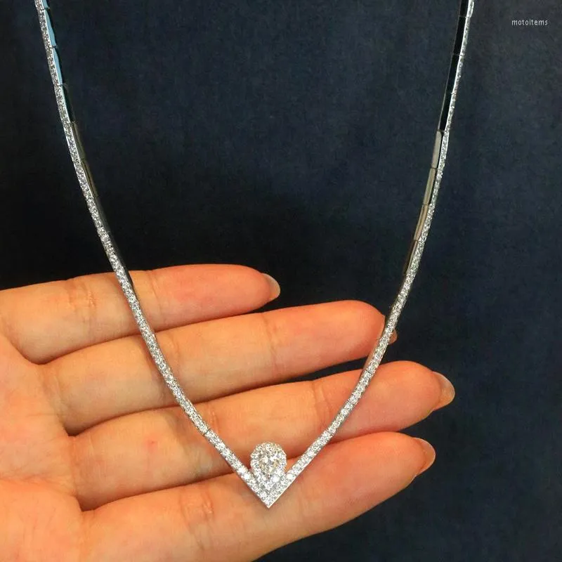 Łańcuchy Aazuo Fine Jewelry 18k biały złoto prawdziwe diamenty 3.3ct luksus v naszyjnik dla kobiety senior imprezowy prezent