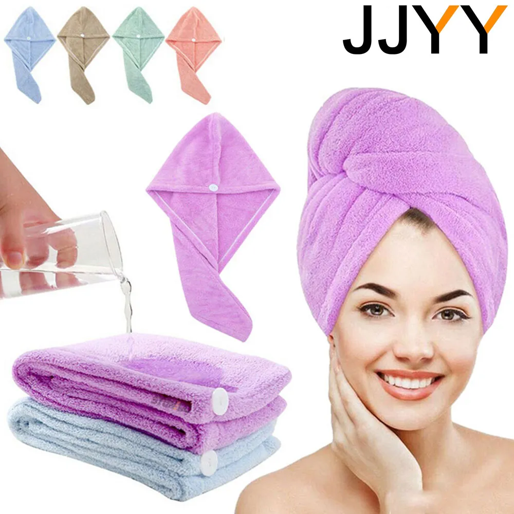 JJYY Super Absorbent Microfiber Coral Velvet hårtorkning Handduk Snabbt torrt hår turban för flickor kvinnor lockigt tjockt