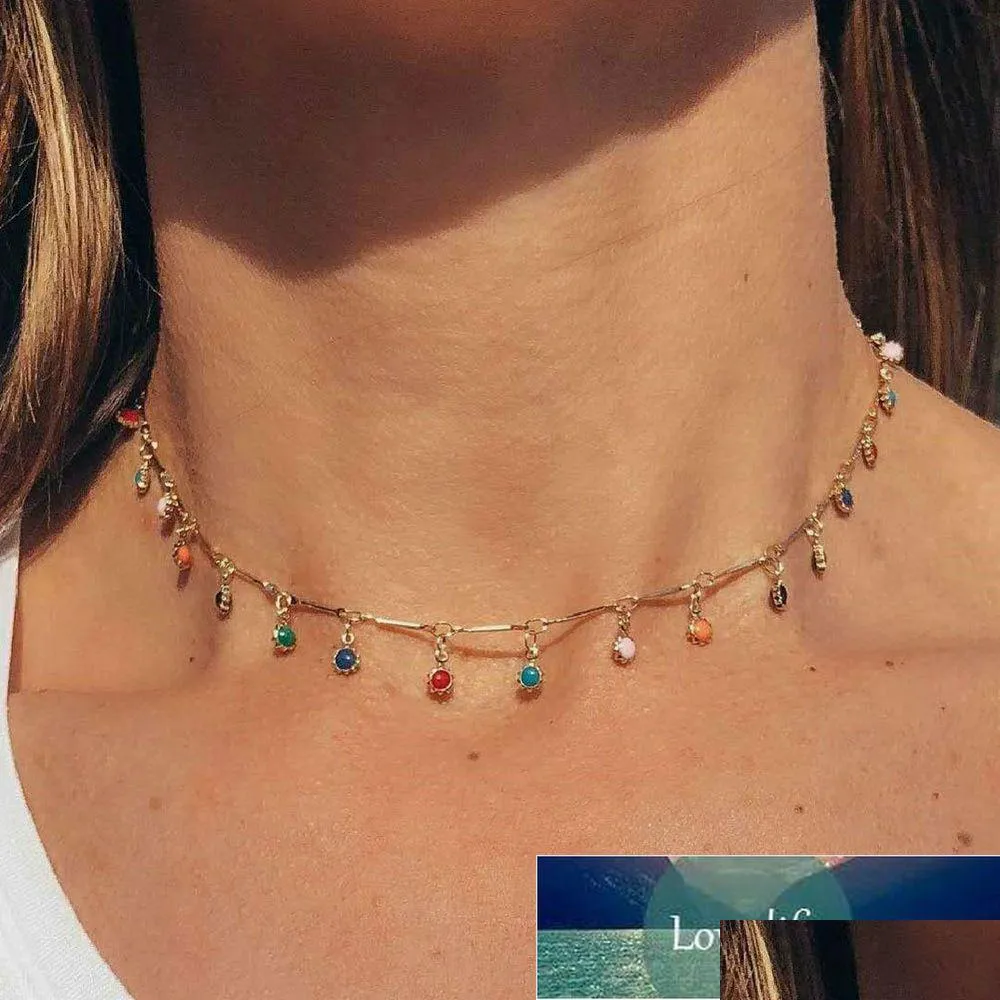Naszyjniki wisiorek proste kolorowe łańcuch koralików Choker Naszyjnik kryształowy frędzla dla kobiet mody biżuterii
