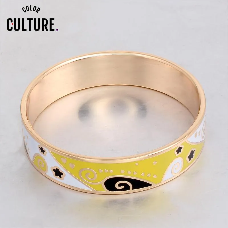 Bangle New Design Ethnic Colorful Enamel Gold Color Art Wide Stainless Steel Bangles for Women