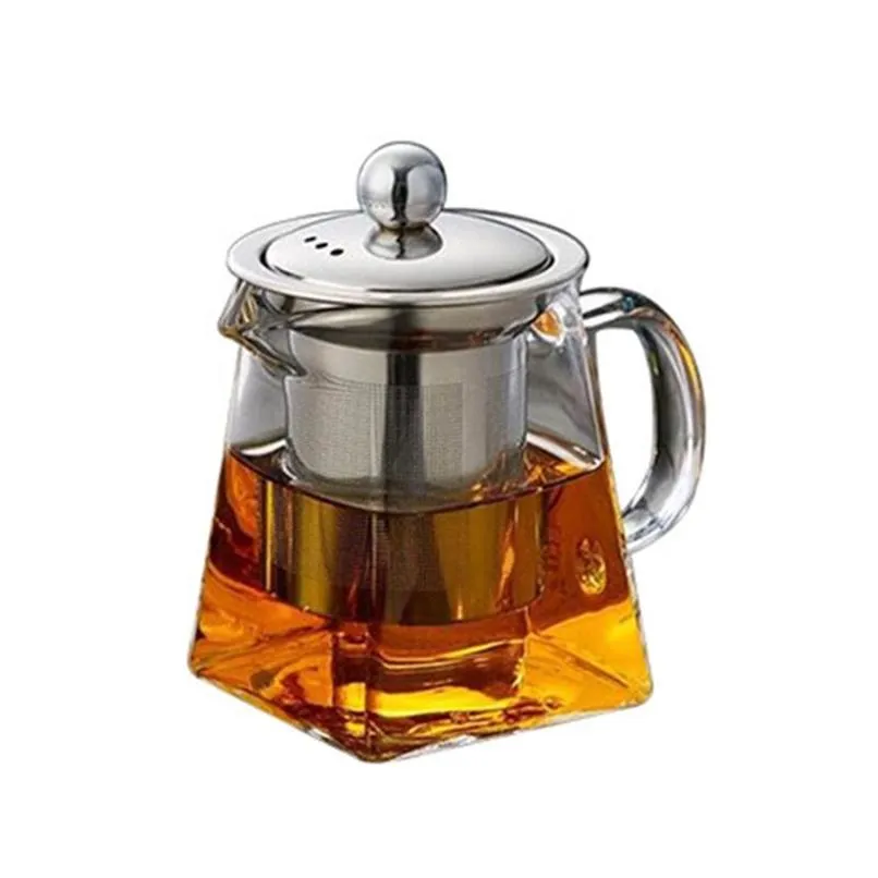 Coffee Tea Tools 350Ml Clear Borosilicate Glass Teapot Tool With Stainless Steel Infuser Strainer Heat Resistant Loose Leaf Teas P Dhlfp