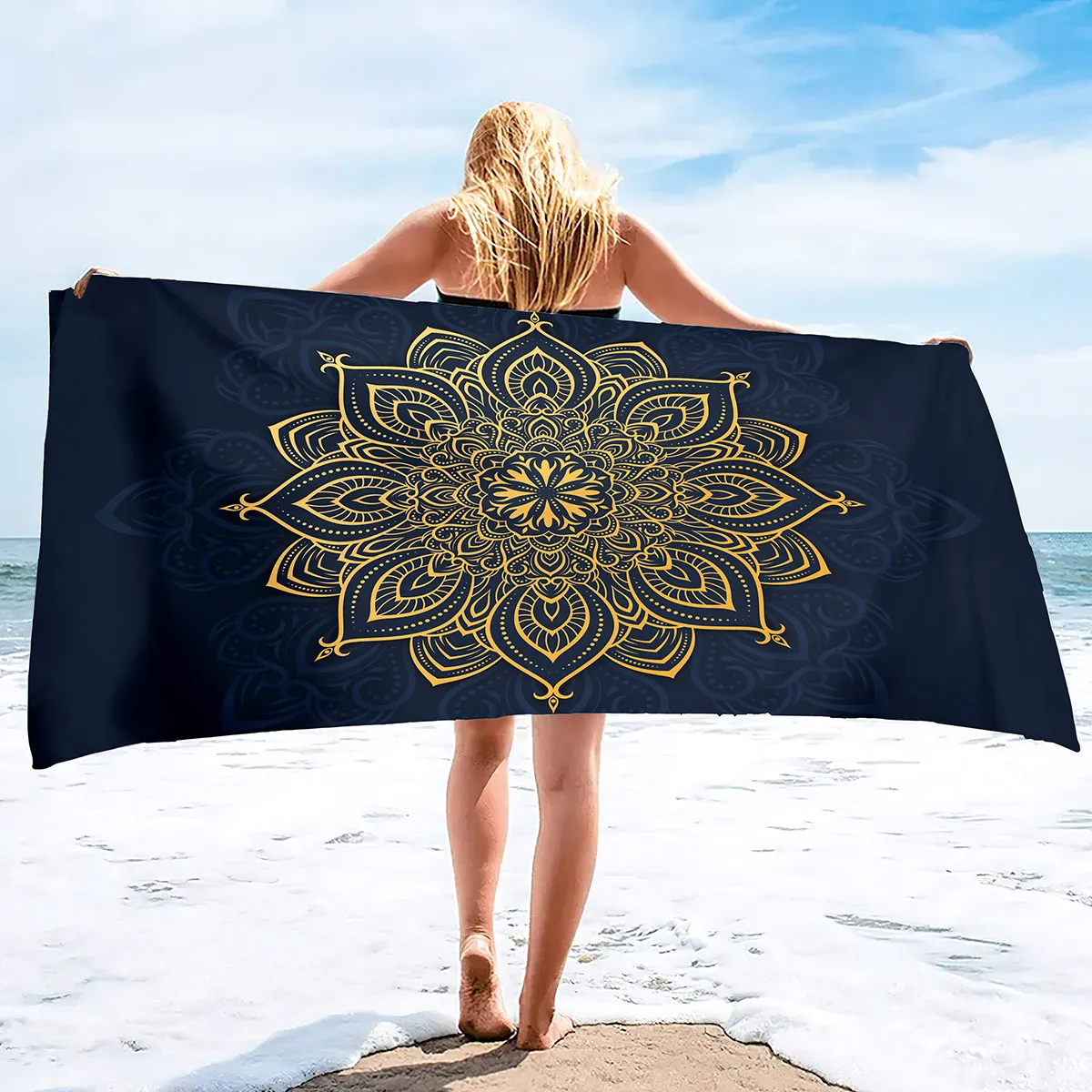 Telo mare in microfibra Boho Mandala Oversize, Extra Large, Asciugatura rapida, Asciugamano da piscina a prova di sabbia ad asciugatura rapida, Copertura per lounge