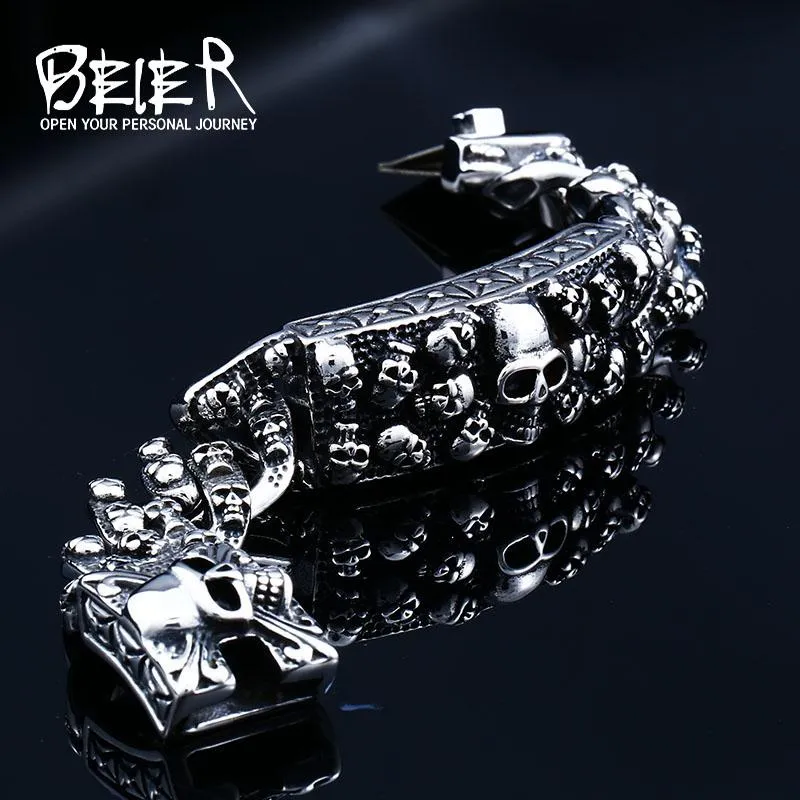 Armband Beier Punk Rock Skull Men Armband Bangles 2018 Biker High Quality rostfritt stålkedja smycken Dropshipping LLBC8059