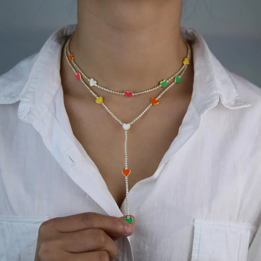 Necklaces 2022 summer new women jewelry Neon enamel heart choker larait necklace tennis chain colorful jewelry high quality