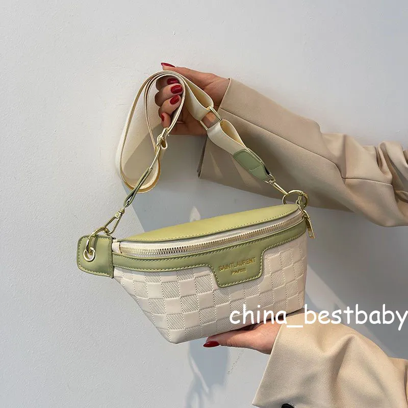 Diseñadores de mujeres Elegante Plaid PU Cuero Nuevos bolsos de cintura para mujeres Paquetes de cintura Elegante Fanny Pack Correa ancha Crossbody Chest Bag f230523