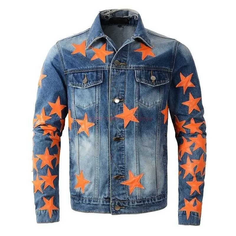Designer Clothing Amires AM Denim Jacket 450 Trend Brand Amies New Denim Coat Orange Star Blue Denim Top Men s Jacket Slim Fit Trend Casual Coats
