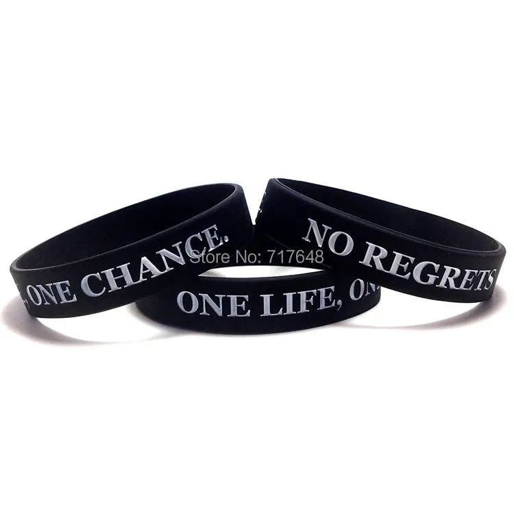 Bracelets 200 pièces inspirant une vie une CHANCE aucun regret bracelet bracelets en silicone livraison gratuite par FEDEX