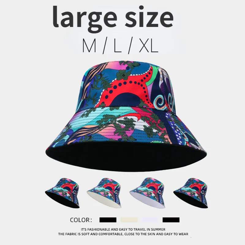 Cappelli a tesa larga Cappelli a secchiello Cappelli a secchiello reversibili con stampa a testa grande XL 63CM Protezione solare Panama per uomo Donna Cappellino da pescatore Bob Cappello da sole hip-hop di grandi dimensioni 230522