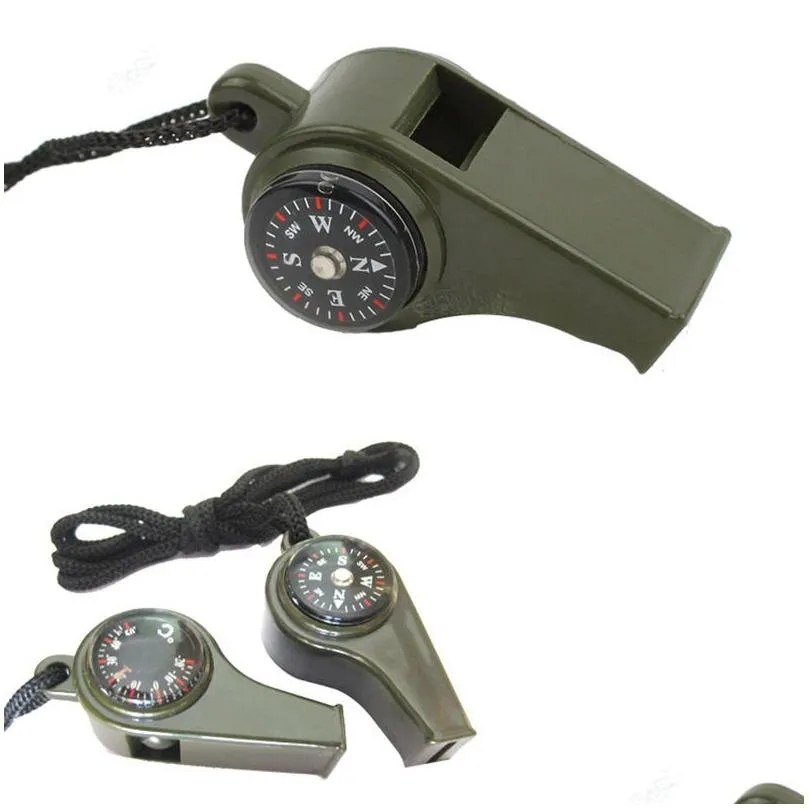 Noise maker Outdoor Survival Whistle 3 In 1 High Pitched Compass and Thermometer Evening Party Tool Drop Delivery Home Garden Festiv Dhzyh
