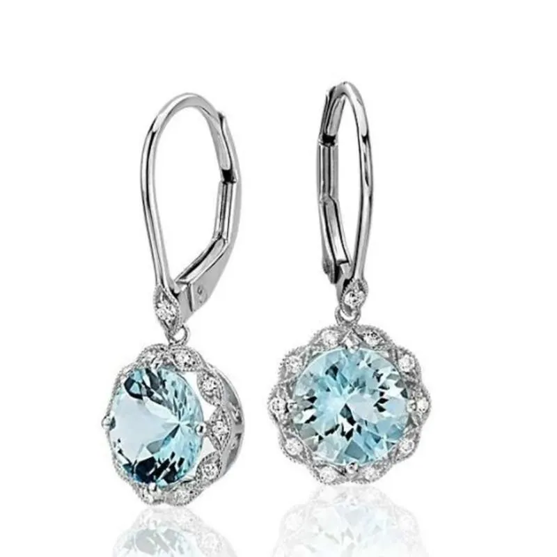 Dangle Earrings & Chandelier Fashionable And Exquisite Inlaid Shiny Light Blue Zircon SilverEarrings Temperament Charm Bride Gift Party