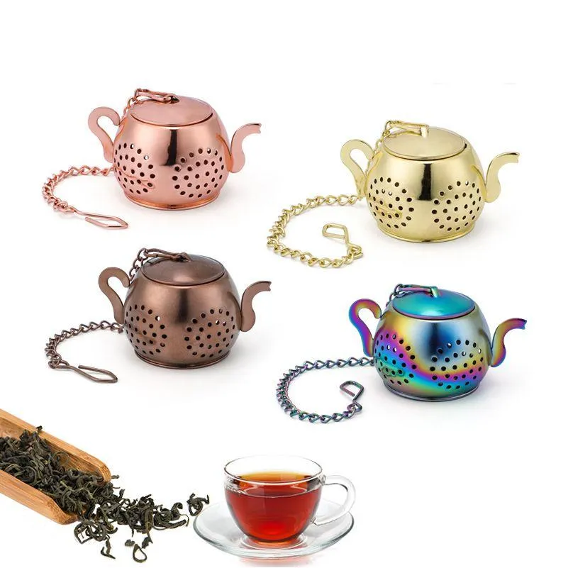 Kahve Çay Araçları Altın 304 Paslanmaz Çelik Infuser Teapot Tepsisi Baharat Stren Bitkisel Filtre Çay Aksesuarları Mutfak Deliği Delim Dhipn