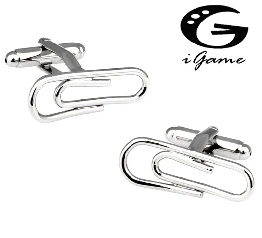 Befordran!! Clip Cufflinks Silver Color Novely Paper Clip Design Copper Material gratis frakt