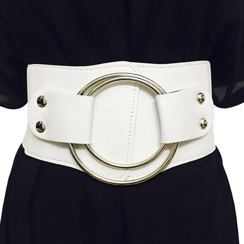 Andra modetillbehör Lady Retro Wide Midjebälten Stretchy Elastic Corset Midjeband Hollow Metal Big O-Ring Women's Belt for Dress Jacket 230523