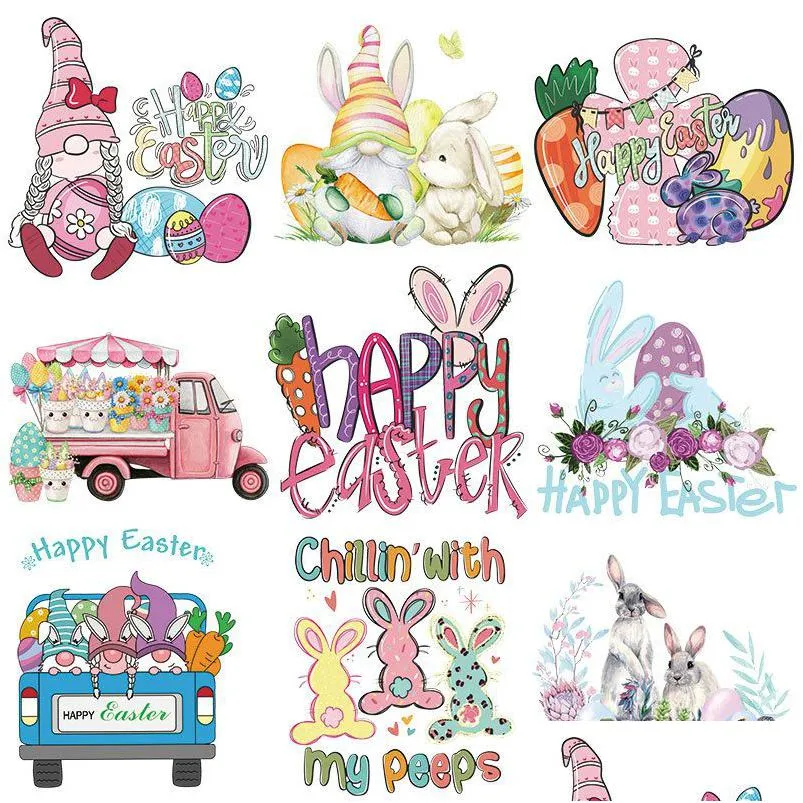 Sewing Notions Tools Iron Ones Easter Heat Transfer Stickers With Rabbit Pattern Appliques Design Decoration A Level Washable For Dhlyx