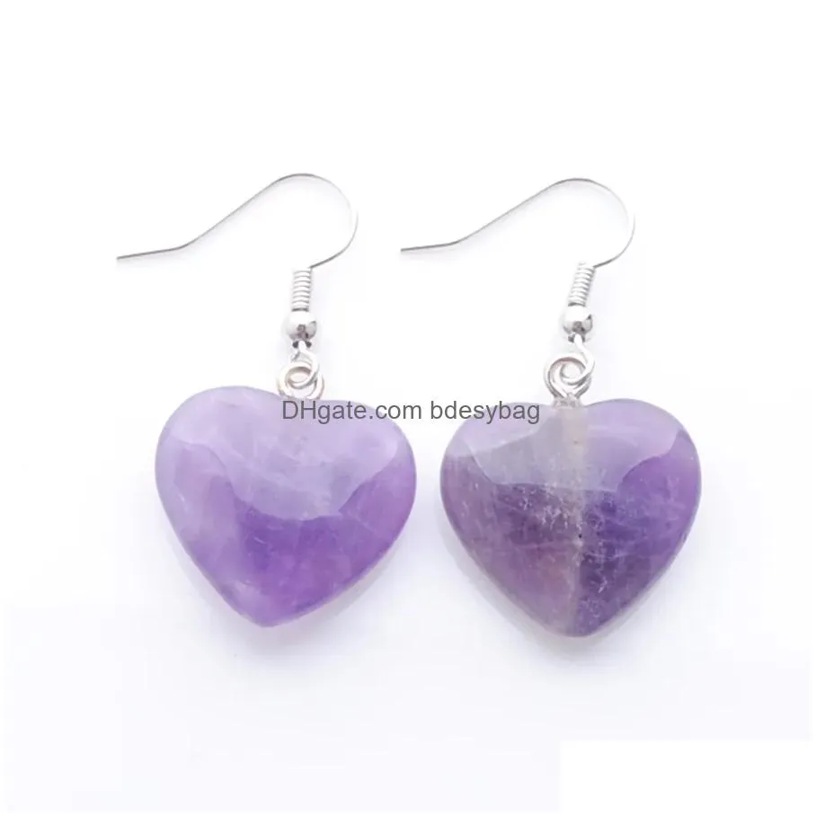 Dangle Chandelier Natural Amethyst Beads Stone Drop Earrings For Women Romantic Heart Shaped Pendant Hanging Earring Fashion Jewel Dh76H