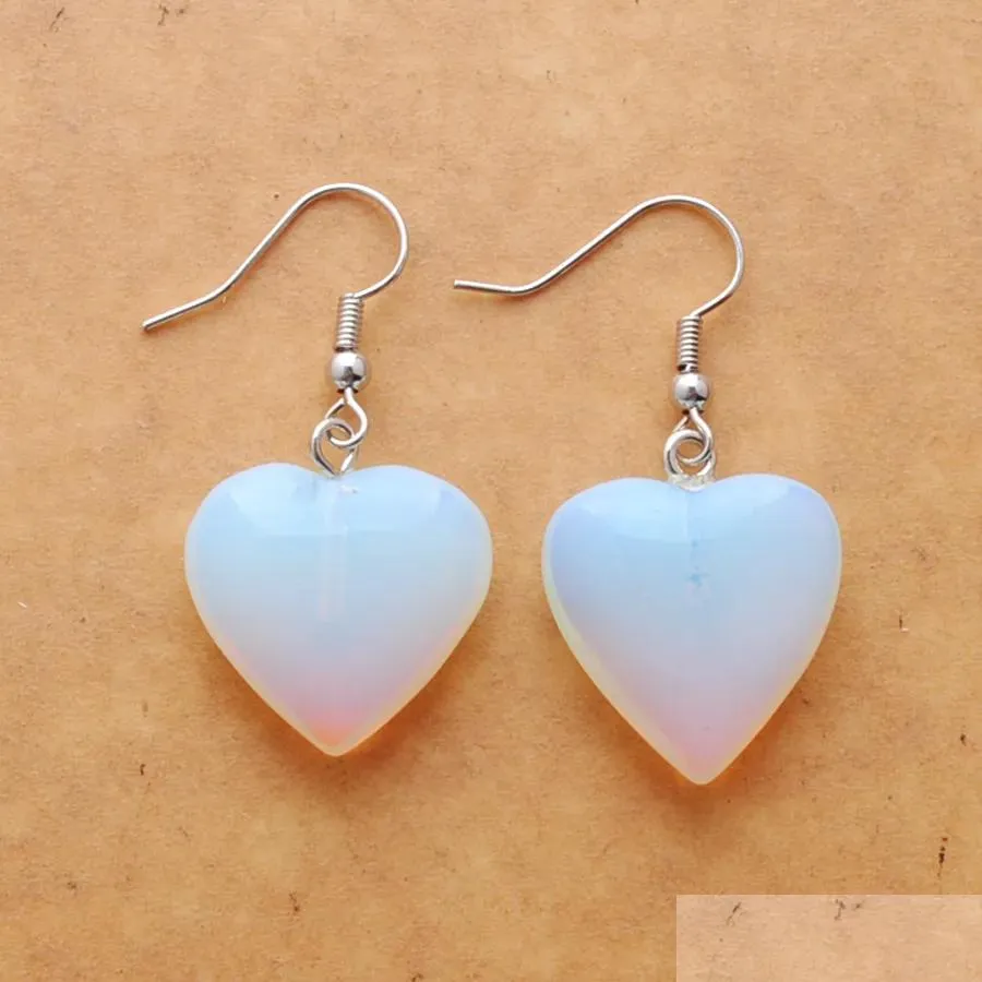 Dangle Chandelier Natural Opal Beads Stone Earrings For Women Romantic Heart Shaped Pendant Hanging Earring Fashion Jewelry R3288 Dhhj7