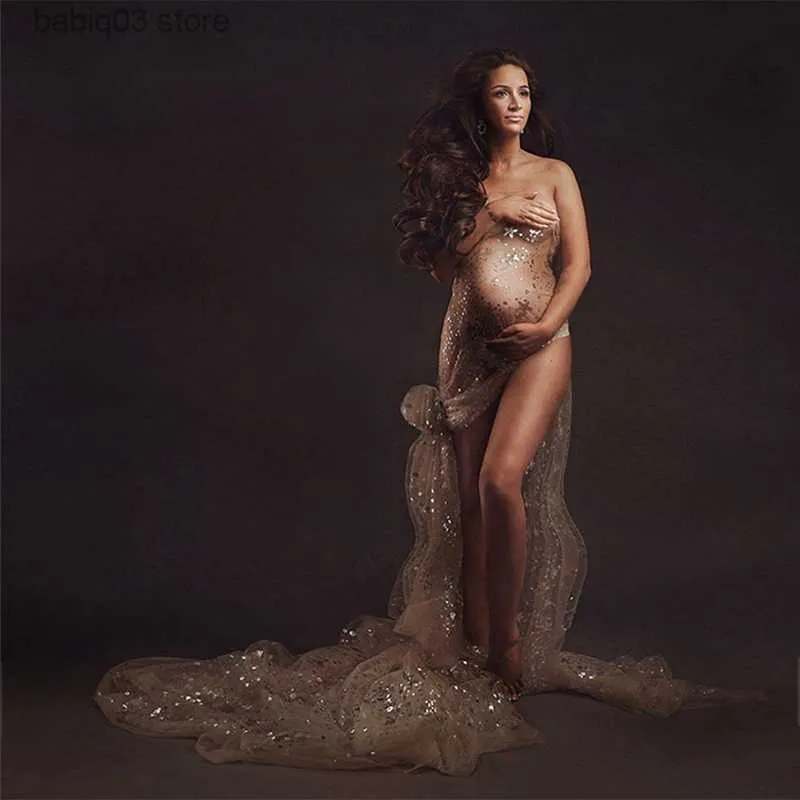 Vestidos de maternidade tule bronzing vestidos de fotografia de maternidade sexy para chuveiros de bebê gravidez maxi vestido longa gestante feminina embrulhe o suporte de foto t230523