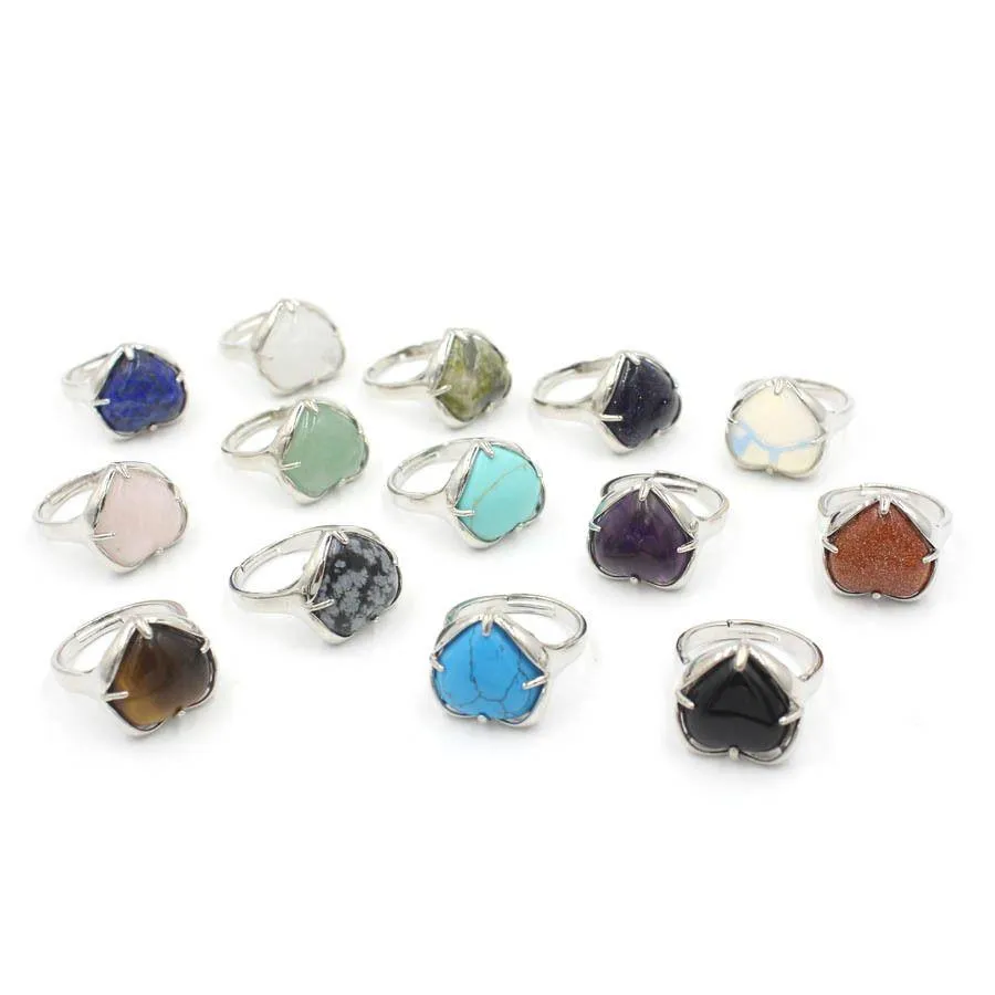 Solitaire yüzüğü yowost love kalp cyrstal taşlar kadınlar için sier renk doğal kristal opal taş ayarlanabilir halkalar nişan dhf59