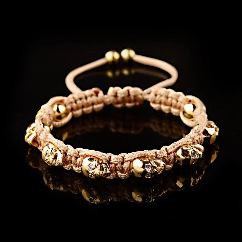 Brazalete de lujo con 8 pulseras de cuentas de esqueleto de calavera para hombre, brazalete de cadena de cuerda de Color dorado bohemio único clásico, joyería de moda