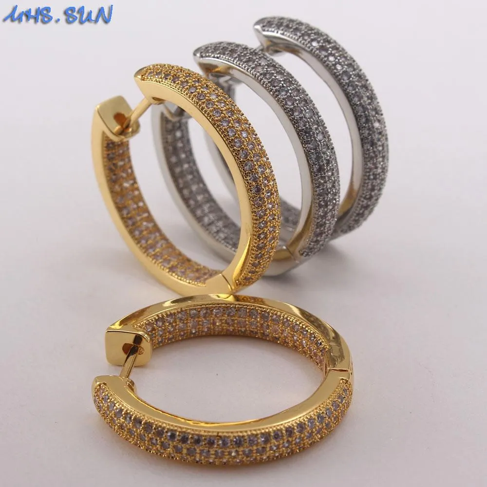 Huggie MHS.Sun Gold/Silver Color Hoop AAA Zircon Earing Women SMycken Round Circle Earrings For Female Wedding Party BRINCO Gift Nyaste