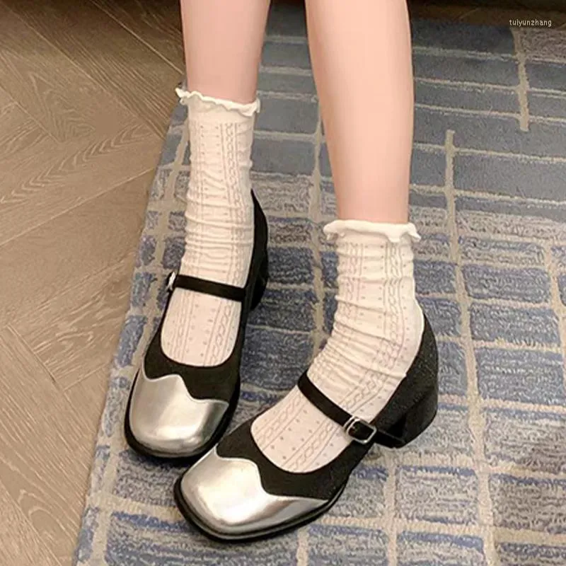 Dress Shoes Women Mid Heel Marie Jane Lolita Chunky Fashion Party Pumps 2023 Zomertrend Buckle Square teen Sandalen