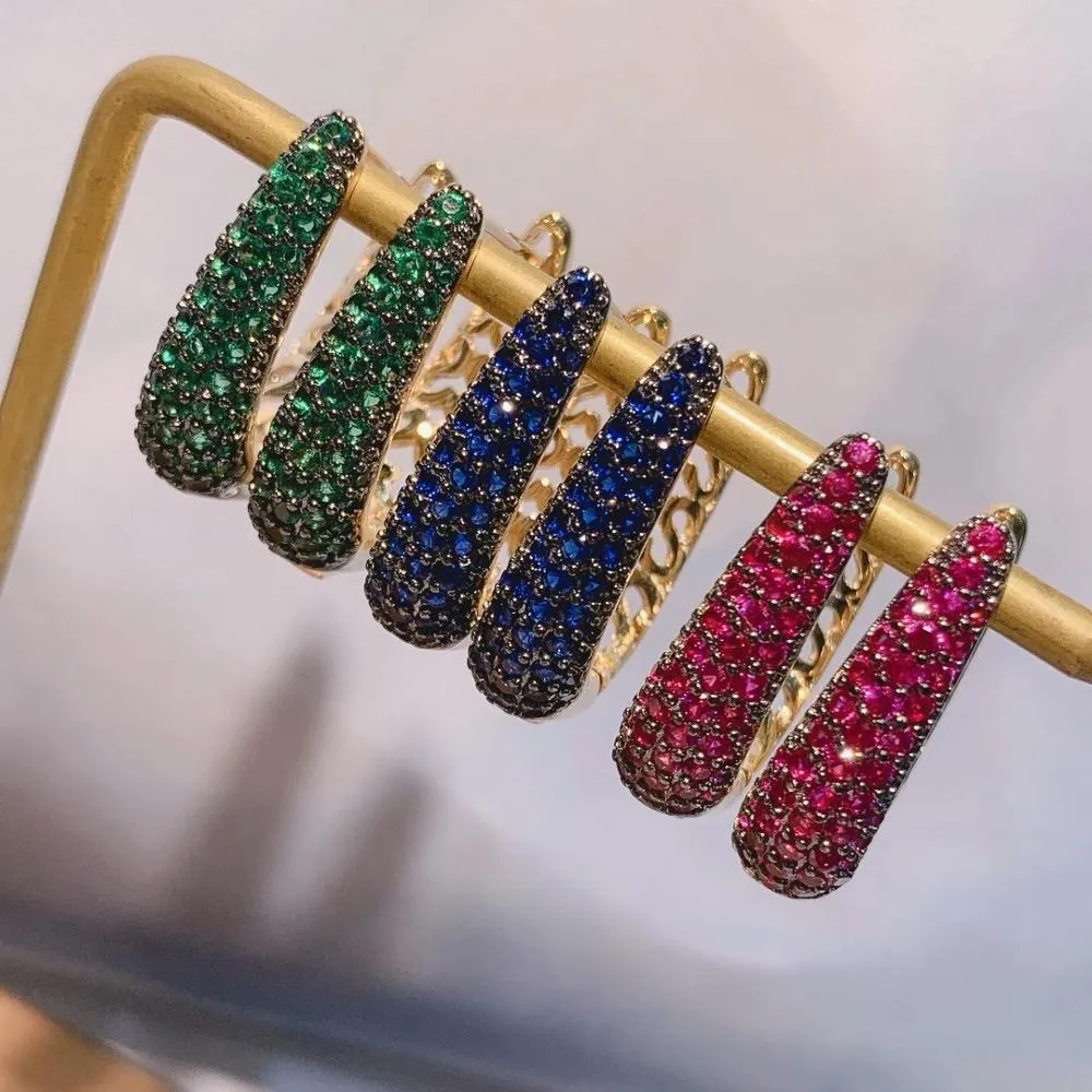 Huggie Luxury Multicolor Geometry Cubic Zirconia Statement Hoop Earrings for Women Wedding Dubai Earrings Jewelry Accessories E7814