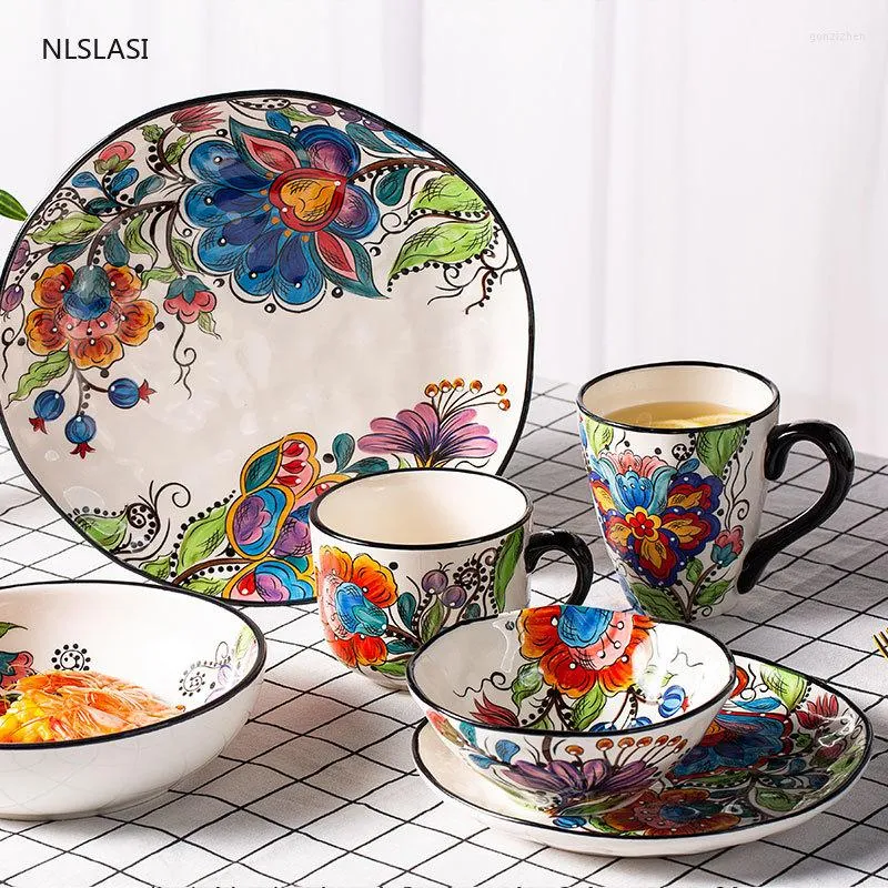 Ужинать наборы посуды с северным стилем керамический обеденный залог чаша чашка