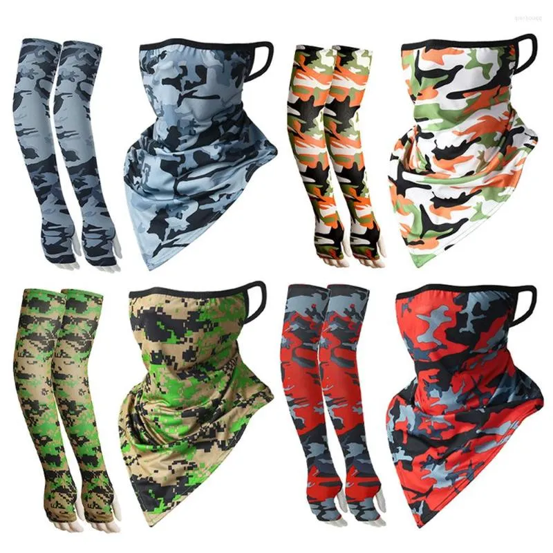 Bandanas Cycling Silk Ear Hanging Triangle Scarf Expended Open Thumb Sunscreen Sleeve Set Summer Outdoor Equipment