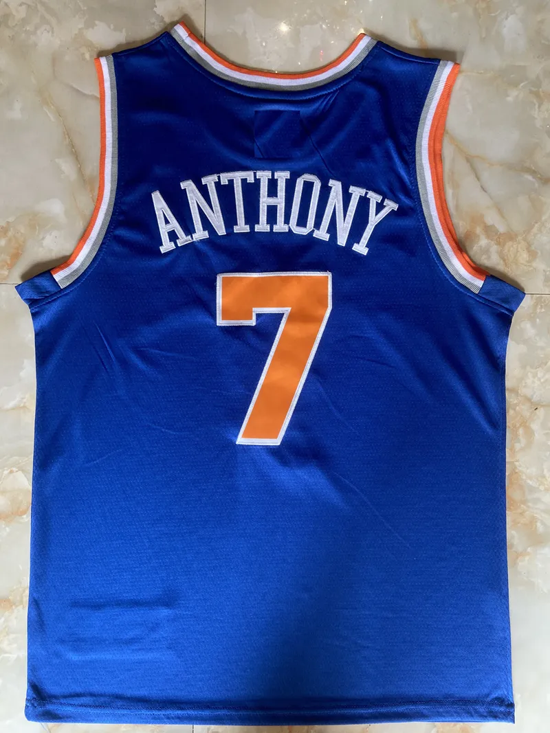 Mens New Basketball Jerseys York 7 Carmelo Anthony Vintage 15 Team Blue Orange Stitched Shirts S XXL