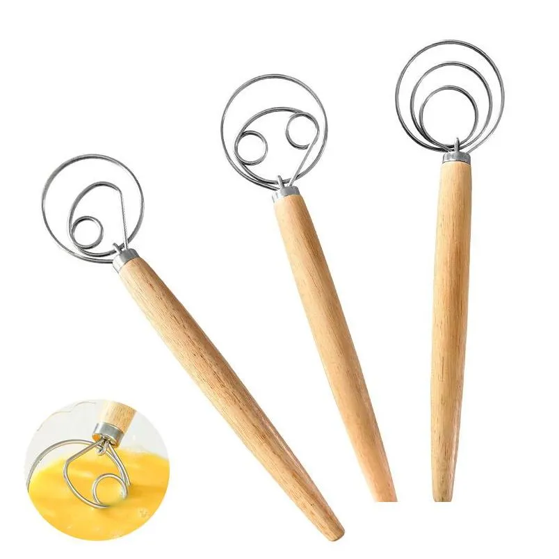 Egg Tools Dough Whisk Mixer Flour Beater Baking Stainless Steel Dutch Style Danish Cake Dessert Wooden Handle Blender Admixer 3 Styl Dh9Ip