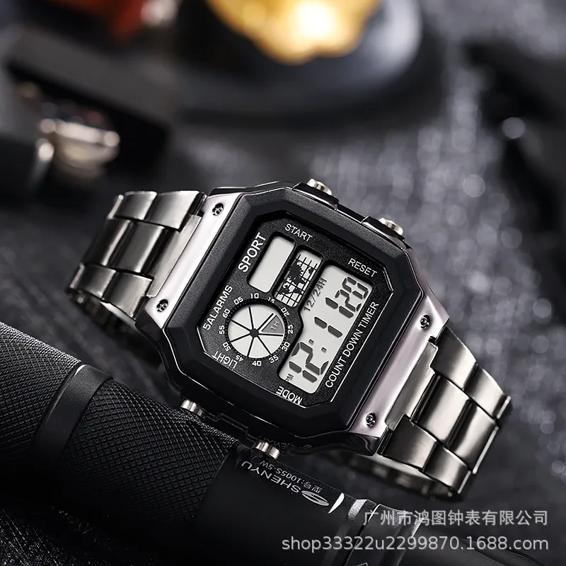 Mens Digital Sports Watch Waterproof Stainless Steel LED Alarm Clock Ceramic Band 2024 Outdoor Sport Watch Rectangle Case 42mm Dial From Stevenashs 17.61 DHgate.Com