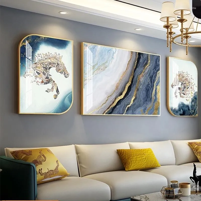 Frames Office Decoration Triptych Painting 3 Pieces Living Room Wall Hanging Abstract Art Mural Rectangle Moisture-Proof Metal