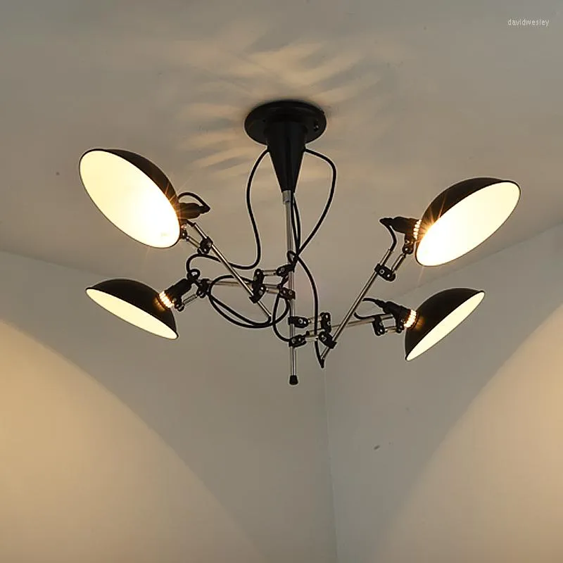 Lampadari Lampadari moderni neri regolabili in acciaio inossidabile Illuminazione Lampadari a soffitto per soggiorno Camera da letto Luci per apparecchi da cucina
