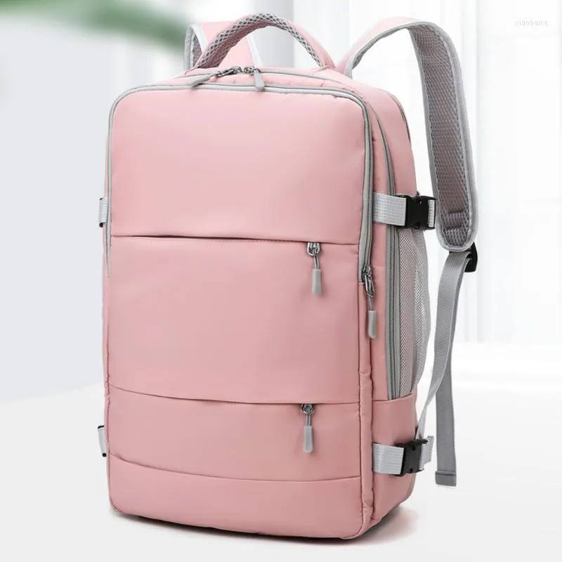 School Bags Pink Women Travel Backpack Water Repellent Anti-Theft Stylish Casual Daypack Bag With Luggage Strap USB Charging Port