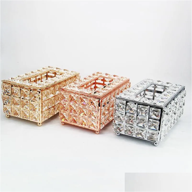 Taschentuchboxen, Servietten, kreative Kristall-glänzende Diamant-besetzte Metall-Aufbewahrungsbox, Heim-Restaurant-Dekoration, 19,5 x 11,5 x 10 cm, Drop Del Dhtgb