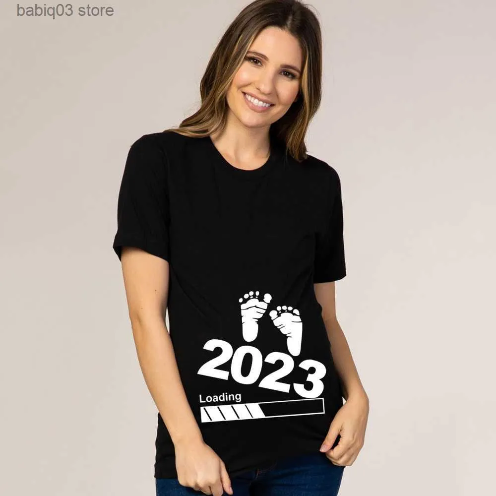 Maternity Tops Tees Baby Loading 2023 Pregnant T Shirt Maternity Short Sleeve T-shirt Pregnancy Announcement Shirt New Mom Tshirts Pregnant Tops T230523