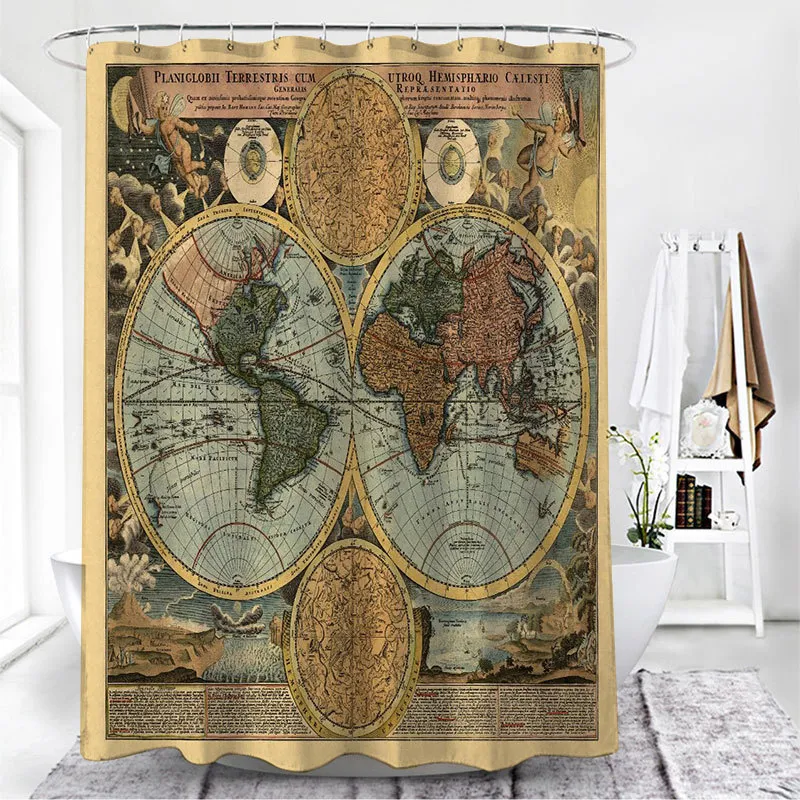 Shower Curtains World Map Pattern Shower Curtain Waterproof Polyester Fabric Multiple Size for Bathroom Decor 230523