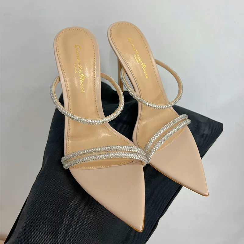 Grossi Rossi Plateau-Strass-Hausschuhe, Wildleder-Sandalen mit hohen Absätzen, Stiletto-Pantoletten, hohe Absätze, 105 mm Slip-On, offene Zehen, Damen-Luxus-Designer-Schuhe mit Box