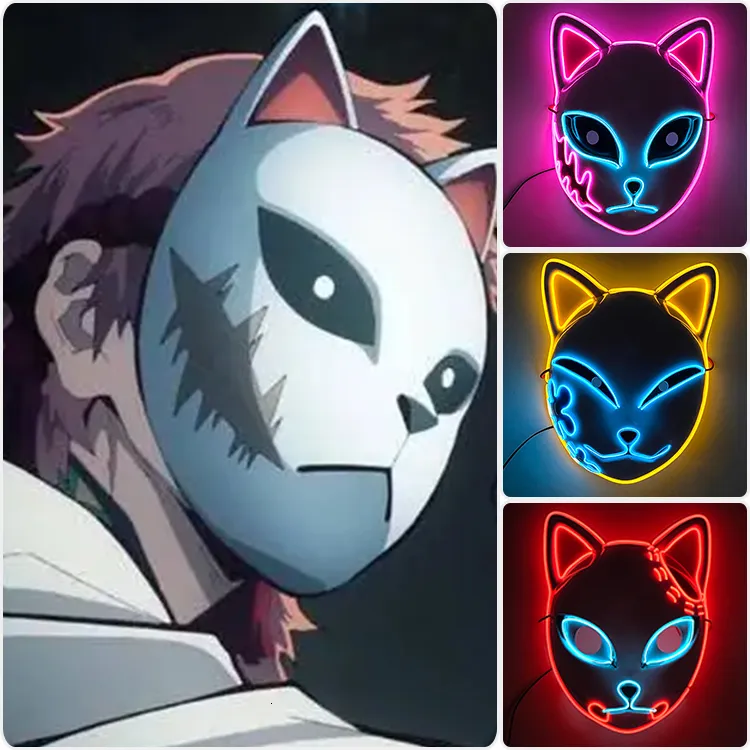 Маски для вечеринок 3pcs Demon Slayer Anime Mask Masks Led Light Mask Kimetsu no Yaiba Halloween Костюмы аксессуары косплей для вечеринок 230523